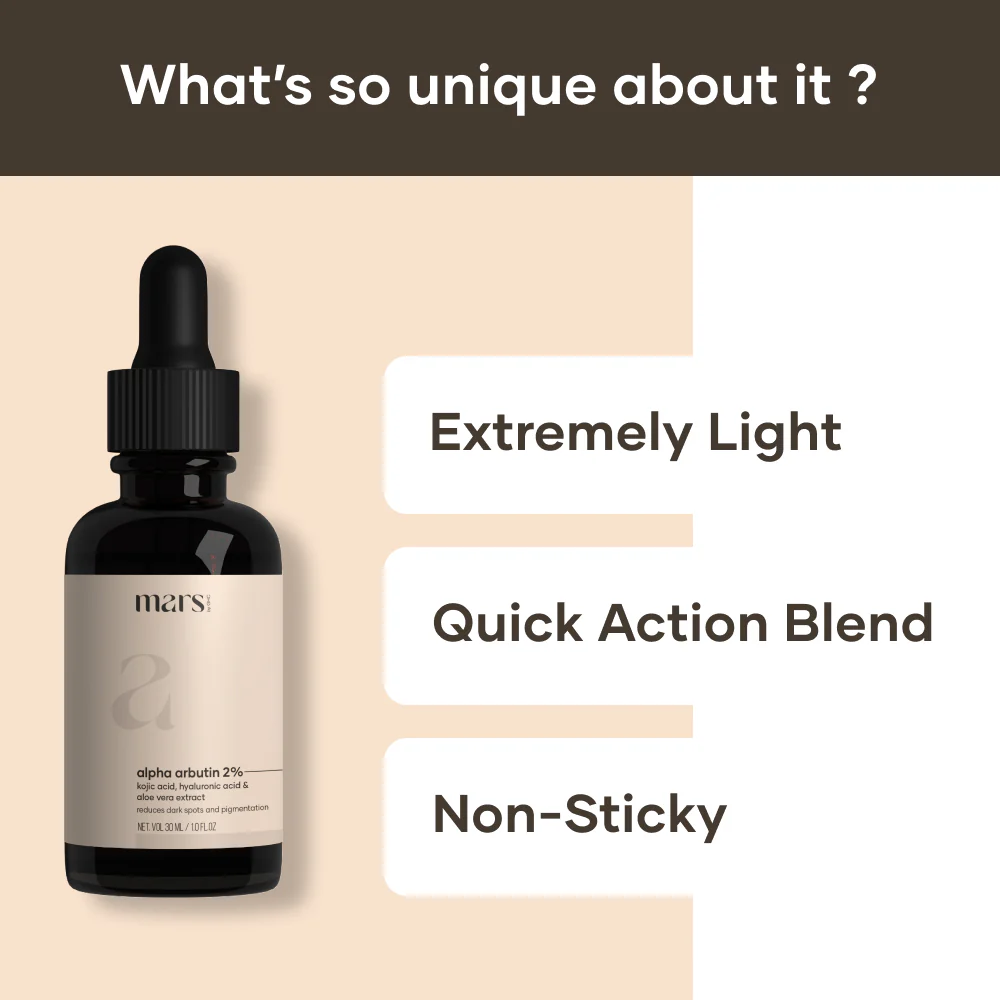 Mars 2% Alpha Arbutin Serum: With Kojic Acid, Hyaluronic Acid & Aloe Vera Extract - Image 3