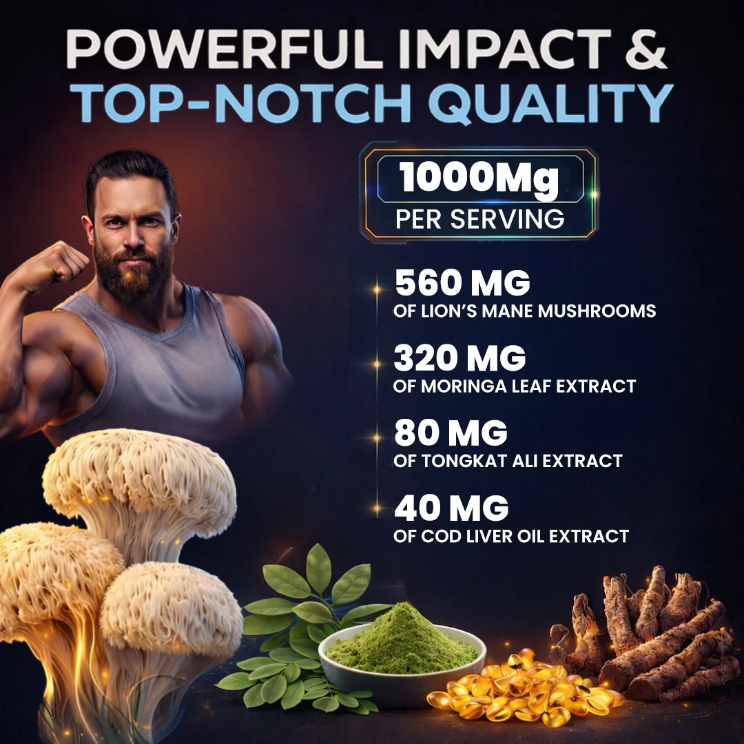 Mars Alizenol Capsules with Lion’s Mane, Tongkat Ali & Cod Liver Oil – Drive, Stamina & Performance Confidence Support (60N) - Image 4