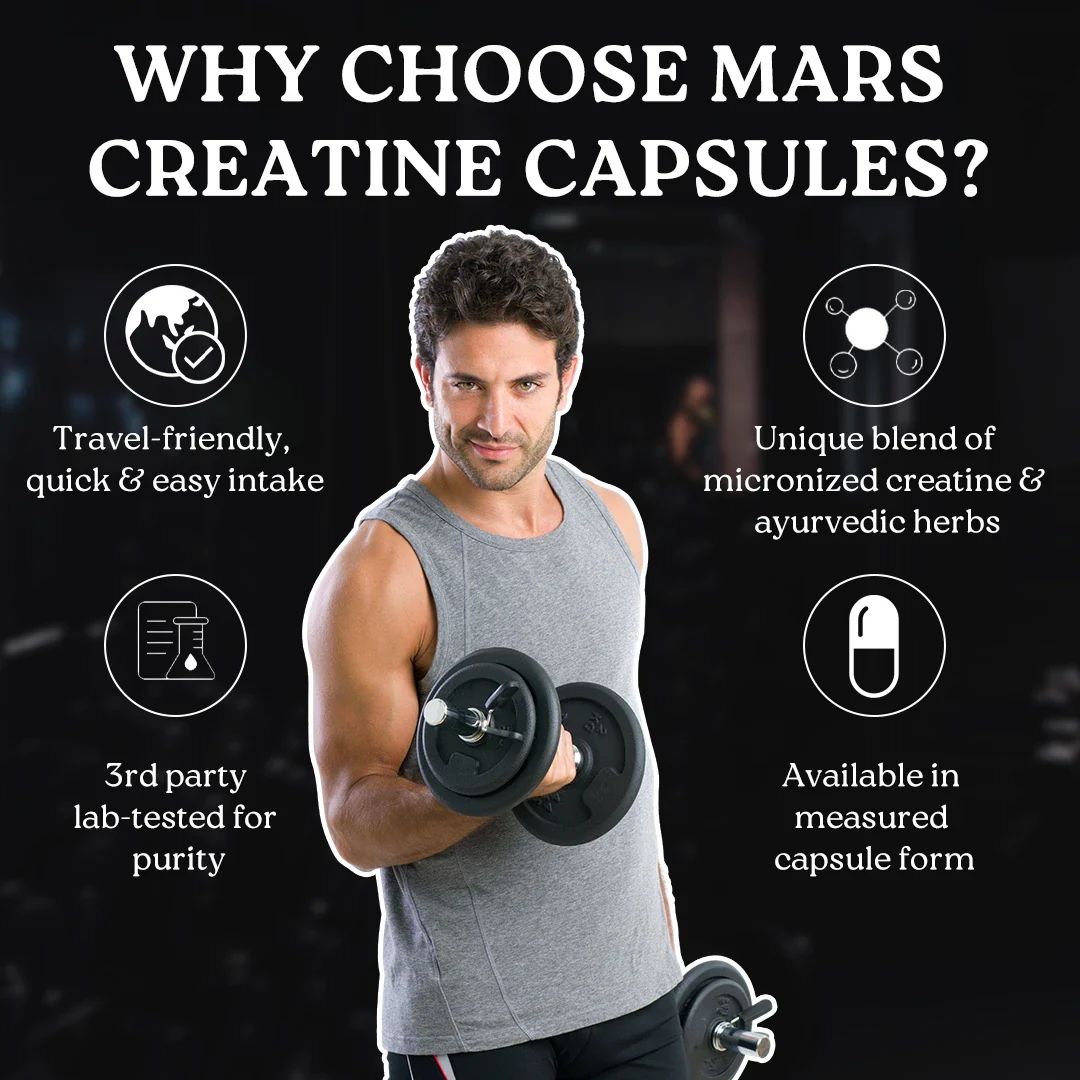Mars Micronized Creatine Monohydrate Caps: Powered with Shilajit (120 N) - Image 3