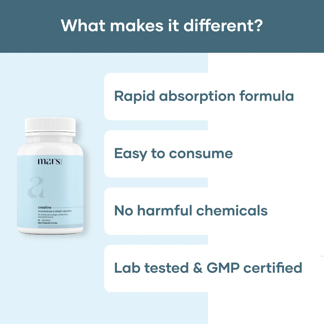 Mars Micronized Creatine Monohydrate Caps: Powered with Shilajit (120 N) - Image 4