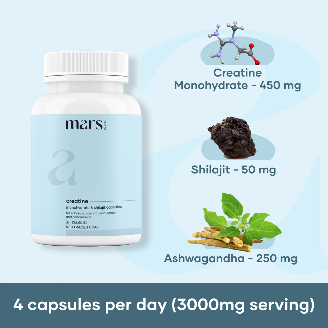 Mars Micronized Creatine Monohydrate Caps: Powered with Shilajit (120 N) - Image 6