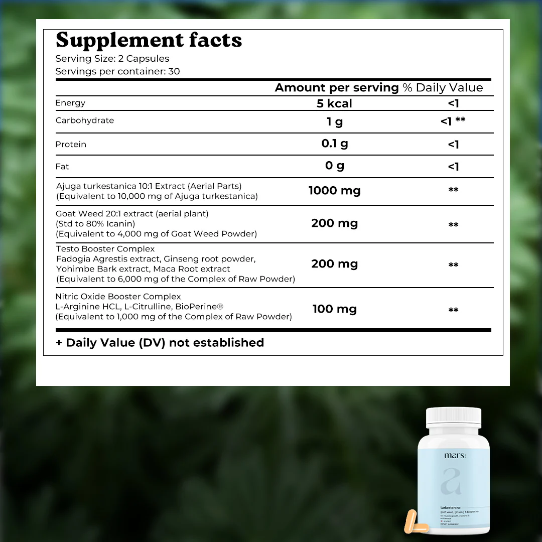 Mars Turkesterone Capsules: Powered with Goat Weed, Ginseng For Better T-Levels & Bedroom Game - Image 5
